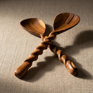 Custom Logo Wholesale Wood <b>Salad</b> Server Set with Spiral Twisted Handles Wooden Serving Spoon and Fork for Home and Restaurant - Product Image 2