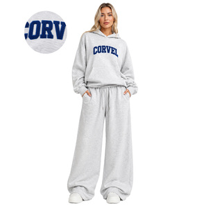 Ensemble de survêtement brodé en chenille de haute qualité pour femme, coupe ample et personnalisée, en coton brossé doux, jambes larges, idéal pour l'hiver (OEM/ODM) - Product Image 1
