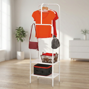 Multifunctional Metal Clothing Rack Three Tier Storage Shelf Minimalist Design Standing Type for Living Room - Product Image 2