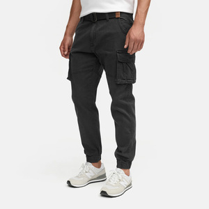 Men's <b>Black</b> Cargo Pants Canvas Material Multiple Pockets Casual Style Mid Waist Button Fly Spring Wear - Product Image 2