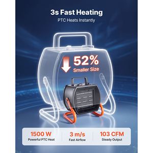 Stufa Elettrica PTC con Ventilatore 1500W, Modalità Calore Basso e Alto, Angolo Regolabile a 40°, Protezione da Surriscaldamento - Product Image 2
