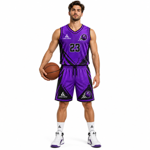 Ensembles d'uniformes de basketball personnalisés violets pour hommes et équipes de jeunes – Maillot sans manches et short de qualité supérieure – Vêtements de sport OEM pour clubs - Product Image 2
