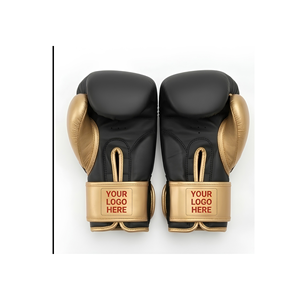 Guantes de Boxeo Personalizables Negros y Dorados de Cuero Genuino Transpirables y Ecológicos con Cierre de Cordones en la Muñeca para Adultos - Product Image 1