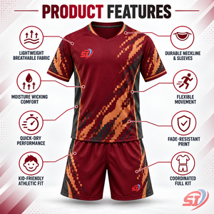 Conjunto de Uniforme de Fútbol para Academia de Fútbol Juvenil, Jersey Pixel Flame y Pantalones Cortos, Sublimado Personalizado, Secado Rápido, Cuello en V, Cintura Elástica - Product Image 4