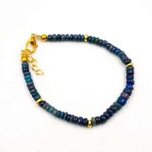 HAYAAT GEMS Natural Black Ethiopian Opal Multi <b>Fire</b> Cabochon Bracelet Gold Accent Beads Luxury Anniversary Jewelry - Product Image 2