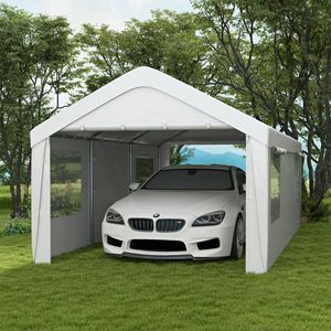 Garage Portatile Bianco 10x20 Resistente con 4 Finestre a Rete e 2 Porte, Tettoia per Veicoli, Ripostiglio Esterno per Parcheggio Auto - Product Image 2