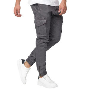 Men's Gray Cargo Pants Canvas Material Multiple Pockets Elastic Waist Casual Style Midweight Autumn Wear - Product Image 1