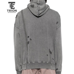 เสื้อฮู้ดดี้โอเวอร์ไซส์สไตล์ลำลองสำหรับฤดูหนาว ผ้าถักเทคนิคการซักแบบพิเศษ กระเป๋าจิงโจ้ ตกแต่งด้วยลายปัก - Product Image 3