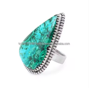 Bague de qualité supérieure bague en argent Sterling 925 bague de déclaration Azurite Malachite bijoux bijoux faits à la main cadeau d'anniversaire pour elle - Product Image 2