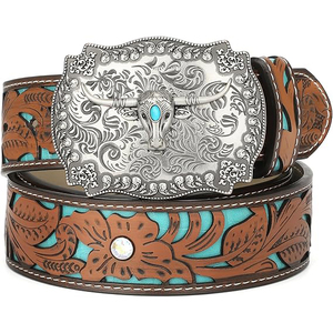 Nuevo Cinturón de Cuero Genuino Estilo Western con Hebilla de Acero e Incrustaciones de Turquesa, Estilo Casual, Impermeable y Ecológico - Product Image 2