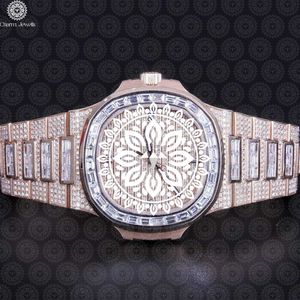 Charm Jewells Montre tonneau de luxe pour femme, or rose, lunette en diamant, cristal saphir, quartz analogique, 42 mm, fermoir pliant - Product Image 3