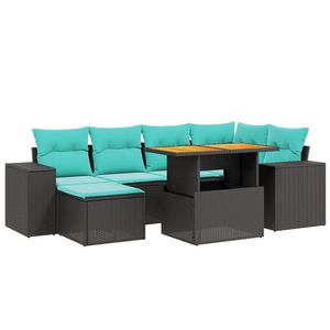 Juego de sofás de patio de ratán sintético negro de 7 piezas con cojines, elegantes muebles de exterior - Product Image 2