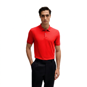 Polo de Punto para Hombre, Color Sólido, Manga Corta, Transpirable, Estilo Casual, Corte Regular, Tela de Algodón Roja - Product Image 4