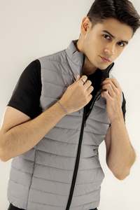Chaleco Acolchado Gris con Cuello en V para Hombre, Cortavientos, Impermeable, Reversible, Formal, Ropa de Invierno, Cierre de Cremallera, Paisley - Product Image 4