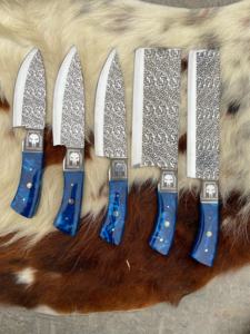 Juego de cuchillos de cocina de acero de Damasco de cinco piezas para uso diario con variedad de mangos y cuchillos de chef de acero al carbono - Product Image 3