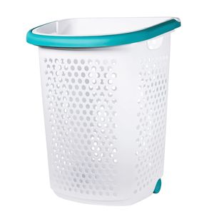 Paquete de 2 Cestas de Ropa Sucia Rodantes Blancas para Adultos, de 2 Cubos, con Asa Desplegable, Material Plástico - Product Image 3