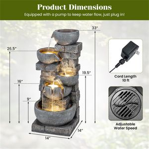 Fontana a Cascata a 5 Livelli con 24 Luci LED, Fontana da Esterno in Resina Grigia - Product Image 5