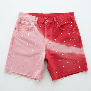 Nouvelle Collection Short Homme en Coton Lavé Décontracté, Grammage Lourd, Effet Délavé au Soleil, Strass, Couleur Unie, Séchage Rapide, Style Streetwear Tendance, Idéal pour l'Été et le Quotidien - Product Image 1
