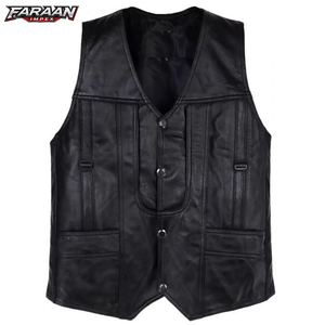 Chaleco de Motociclista de Cuero Genuino para Hombre, Estilo Nuevo, Impermeable, Cortavientos, Transpirable, Reversible, Vintage, Cálido para Invierno, Sin Mangas - Product Image 1