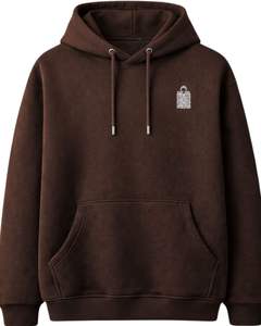 Sudadera con capucha marrón minimalista con logo de pedrería, extragrande, de forro polar grueso, con bolsillo canguro, personalizada, estilo streetwear, de fabricante - Product Image 1