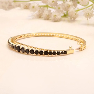 <b>Black</b> Onyx <b>Rose</b> Gold Plated Vintage Adjustable Ball Bangle Bracelet with Gemstone South Indian Wedding Jewelry - Product Image 2