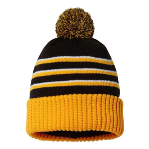 Bonnet tricoté à pompon avec logo brodé personnalisé, chaud pour l'hiver, à revers, pour le sport et les activités de plein air, accessoire de mode décontracté 100% - Product Image 1