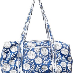 <b>Indian</b> Handmade Luxury Lightweight Block Print Quilted Cotton Duffle Bag Pink Floral Cotton Duffel Bag with Striped - Product Image 3