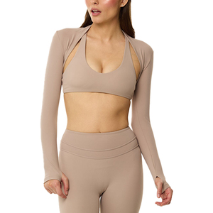 Conjunto Deportivo de 3 Piezas de Spandex Personalizado, Manga Larga, Top Deportivo, Pantalones Cortos de Yoga, Ropa Deportiva para Mujer, Ropa de Gimnasio - Product Image 6