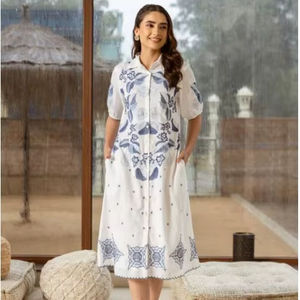 Vestido Camisero Casual de Encaje para Mujer, de Alta Calidad, Manga Corta, Maxi Vestidos 2026, el Mejor Vestido Midi de Verano - Product Image 1