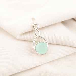 Pendentif Vintage en Calcédoine Aqua, Collier en Argent Sterling 925 avec Pierre Ronde et Chaîne, Pierre de Naissance de Mars, Cadeau de Mariage pour Elle - Product Image 5