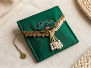 <b>Mini</b> Lotus coin <b>Pouches</b> clutch in Multiple colors Lehriya Gotta Patti with lotus button for Wedding pooja Gifting Indian favors - Product Image 3