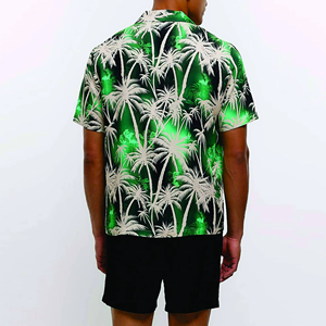 Wholesale Men's Casual Fashion 100% Polyester Knitted Digital Printed Hawaiian Resort Shirt Set 3D Breathable Quick Dry - Product Image 2