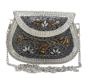 Sac à main en métal très vendu avec chaîne, design bohème, ton argenté, excellente qualité - Product Image 2