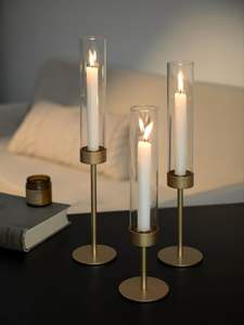 Ensemble de grands bougeoirs en verre et bois naturel, style rustique et campagnard, pour décoration de sol - Product Image 4