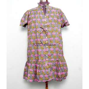 Vestido Mini de Mujer 100% Algodón Tejido, Cuello en V, Manga Corta, Cintura Alta, Corte en A, Estampado Floral Digital, Lavable, Transpirable, para Oficina - Product Image 1