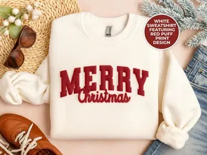 Merry Christmas Puff Print Crew Neck Sweatshirt Unisex Regular Fit Knitted Cotton Winter Casual Pullover - Product Image 4