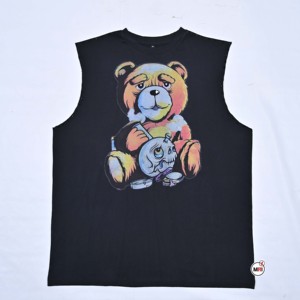 เสื้อกล้ามผู้ชายผ้าฝ้ายไซส์ใหญ่แฟชั่นสปอร์ต OEM พิมพ์ลายการ์ตูนหมีและหัวกะโหลก คอกลม ดีไซน์ลำลอง ทรงปกติ - Product Image 5