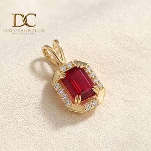 Colgante de Oro Amarillo Sólido de 9K con Diamante Cultivado en Laboratorio y Rubí Color Sangre de Pichón, Certificado por IGI, Joyería Fina para Collar de Mujer - Product Image 5