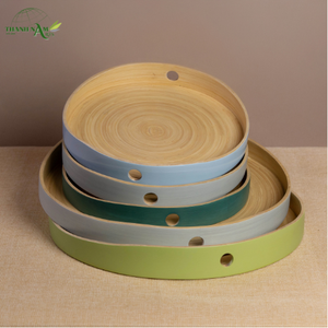 ถาดเสิร์ฟตกแต่งทำมือ เทนห์หนาน  รักษ์โลก ทนทาน สีพื้น ทาสีอย่างดี ไม่แตกหัก ปลอดภัยสำหรับอาหาร ใช้ในบ้าน สีเขียว - Product Image 5