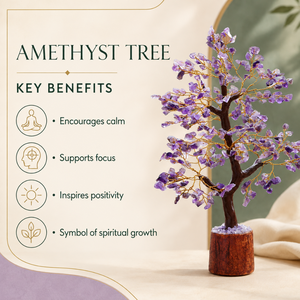 SOULWISE - Árbol Tallado a Mano con Cristal de Amatista Natural, Feng Shui, Decoración para el Hogar, Regalo de Maharashtra - Product Image 1
