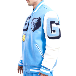 Veste varsity bleu clair pour homme avec patch ours et applique lettre G, style preppy, boutonnée devant - Product Image 4