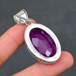 Magnifique pendentif en tourmaline rose et quartz, pierre précieuse créée en laboratoire, en argent sterling 925, fait main, bijou statement, cadeau, très demandé - Product Image 2