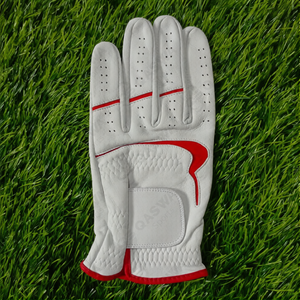 Most Popular Excellent Quality <b>Red</b> & White Color Combo Custom Unisex Genuine Leather Non-Slip Golf <b>Gloves</b> - Product Image 1