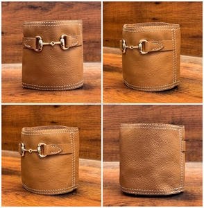 New Genuine Leather-Wrapped <b>Candle</b> <b>Holder</b> with <b>Gold</b> Horsebit Accent Rustic Decorative <b>Candle</b> Stand ROUY for Home & Office Decor - Product Image 3