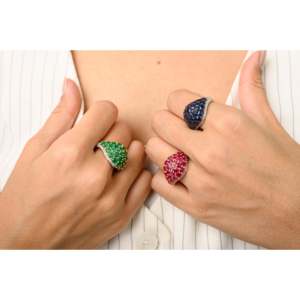 18K Gold Oval Sapphire Diamond Eternity <b>Dome</b> <b>Ring</b> - Product Image 3