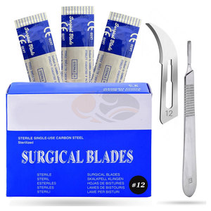 ใบมีดผ่าตัดสแตนเลสเกรดพรีเมียม อุปกรณ์ผ่าตัด ห่อหุ้มปลอดเชื้อ แถมฟรีด้ามจับ 1 ชิ้น ใบมีดเดอร์มาเบลดสำหรับดูแลผิว - Product Image 1