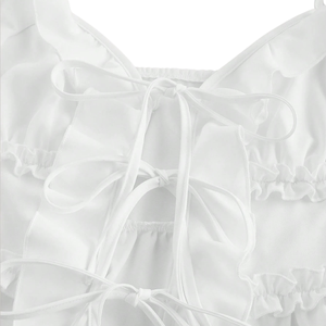 Women's <b>White</b> Solid Ruffle Strapless Cami <b>Top</b> <b>Tie</b> Front Peplum Sleeveless Casual Summer Fitted Tank <b>Top</b> XL - Product Image 5