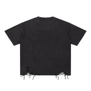 Chemises en coton délavé à l'acide avec broderies personnalisées en forme d'étoiles, t-shirts oversize pour hommes, vêtements décontractés d'été - Product Image 2