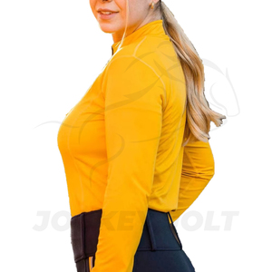 Women Yellow Equestrian Quarter Zip Riding <b>Top</b> Long Sleeve Horse Riding Training Shirt Stretch Performance Base Layer OEM - Product Image 4