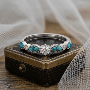 Anillo Solitario Hipoalergénico Estilo Art Deco Vintage con Banda Trenzada de Turquesa, Joyería de Moda para Mujer en Acero Inoxidable, Tendencia 2026 - Product Image 2